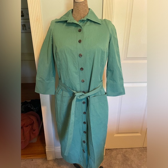 Bill Blass Sage Green Taffeta Button Front Belted Midi Dress Size 0 NWT - Picture 9 of 13